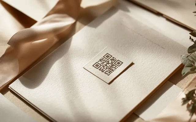 elegancka wizytówka z QR przy zaproszeniu ślubnym